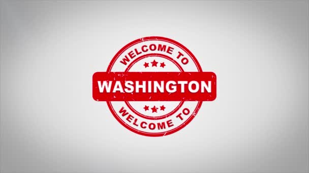 Witamy w Waszyngtonie podpisane wytłaczania tekstu drewniany stempel animacji. — Wideo stockowe