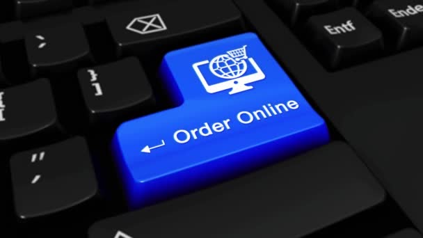 12. sipariş Online yuvarlak hareket girin düğmesini üzerinde bilgisayar klavye ile metin ve simge Labeled. — Stok video
