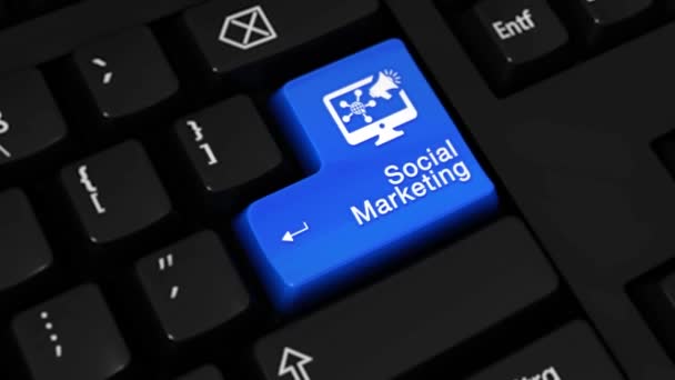 143. sociální Marketing rotační pohyb na tlačítko klávesnice počítače. — Stock video