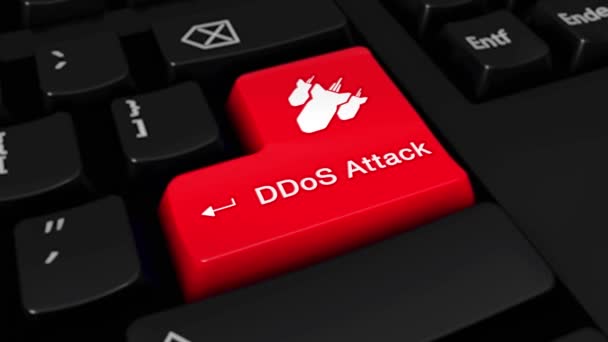 72. Movimiento redondo de ataque DDoS en el botón del teclado de la computadora . — Vídeo de stock