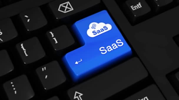 486。 コンピューターのキーボードのボタンに Saas 回転運動. — ストック動画