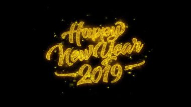 Mutlu yeni yıl 2019 tipografi altın parçacıkları ile yazılı kıvılcım havai fişek gösterisi .