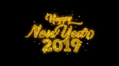 Yeni yıl 2019 altın parçacıkları Sparks havai fişek yazılı tipografi .