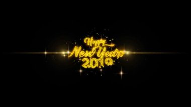 Yeni yıl 2019 altın parçacıkları altın havai fişek ekran hareket yanıp sönen metin