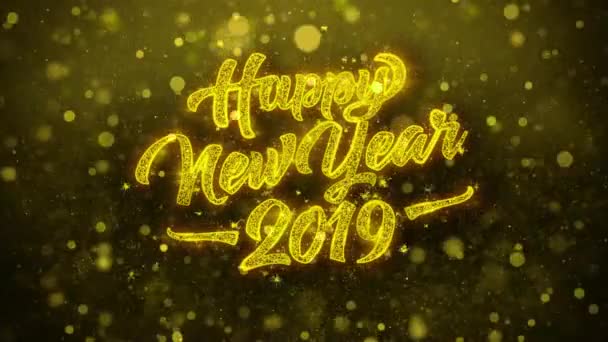 幸せな新しい年 2019年願いグリーティング カード、招待状、お祝い花火ループ. — ストック動画