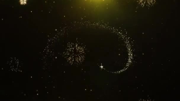 Nieuwjaar 2019 tekst Sparks deeltjes onthullen van Golden vuurwerk — Stockvideo