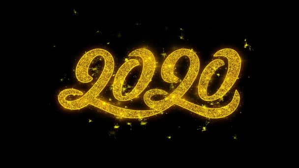 Frohes neues Jahr 2020 Typografie mit goldenen Teilchen funkt Feuerwerk . — Stockvideo