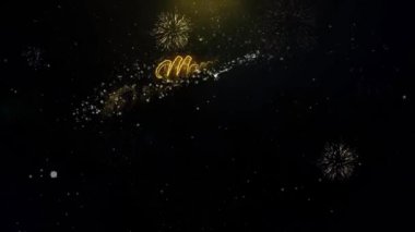 Neşeli Noel Noel altın parçacıkları patlayan havai fişek yazılı.