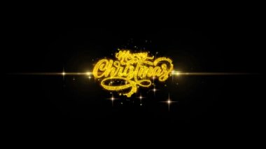 Neşeli Noel Xmas altın metin parçacıkları altın havai fişek ekran arka plan ile yanıp sönen.