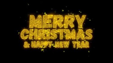 Merry Christmas ve yeni yıl tipografi yazılı altın parçacıkları Sparks havai fişek gösterisi ile .