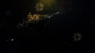 Merry Christmas ve yeni yıl altın parçacıkları patlayan havai fişek yazılı