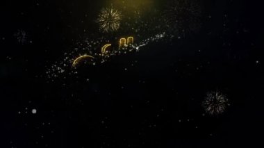 Neşeli Noel ve yeni yıl yazılı altın glitter parçacıklar kıvılcım patlayan havai fişek 4k. Tebrik kartı, kutlama, yeni yıl eğlencesi daveti, Hediyelik, Etkinlikler, mesaj, tatil, dilek Festival.2