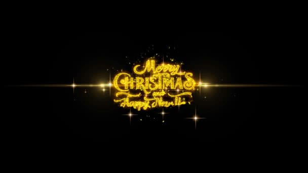Merry Christmas ve yeni yıl metin yanıp sönen parçacıkları ile altın havai fişek ekran background.2 — Stok video