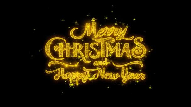 Merry Christmas and new year Typography Written with Golden Particles Sparks Fireworks Display 2 — Stock Video