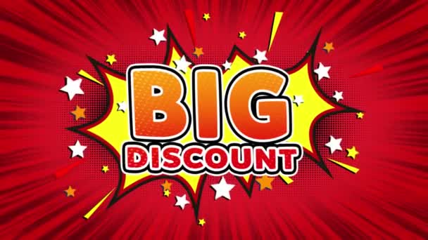 Big Discount Palabra Retro Caricatura Cómic Burbujas lazo sin costura — Vídeos de Stock