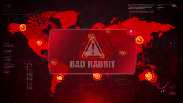 Mala alerta de conejo Ataque en pantalla Mapa del mundo Loop Motion . — Vídeo de stock