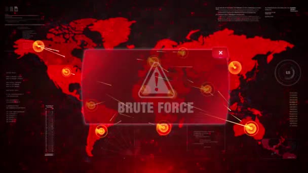 Brute Force Alert Warning Attack on Screen World Map Loop Motion. — Stock Video