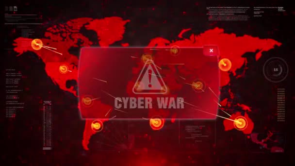 Cyber War výstražné varování útok na obrazovku světa mapa smyčky pohybu. — Stock video