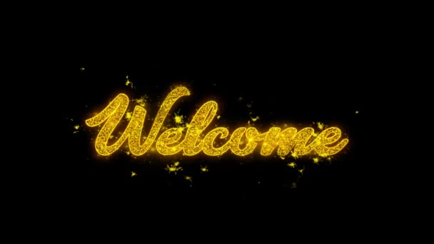 Benvenuto Tipografia Scritto con Particelle d'Oro Sparks Fireworks 1 — Video Stock