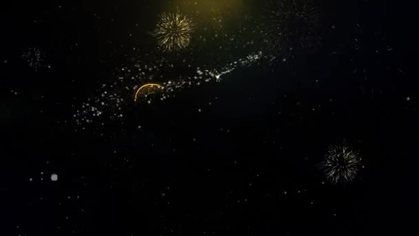 Gran apertura escrita partículas de oro explosión fuegos artificiales pantalla 2 — Vídeo de stock