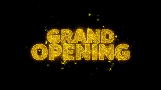 Grand Opening typografi skriven med gyllene partiklar gnistor fyrverkerier 2 — Stockvideo