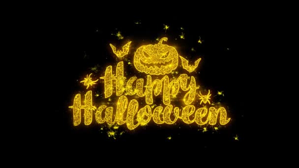 Feliz tipografía de Halloween escrita con partículas doradas chispas fuegos artificiales 1 — Vídeo de stock