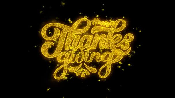 Happy Thanksgiving typografie geschreven met gouden deeltjes Sparks vuurwerk — Stockvideo