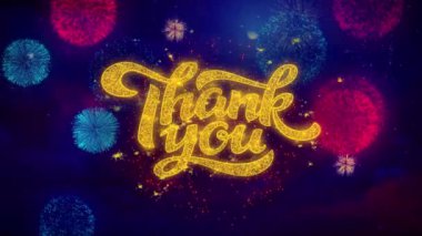 Teşekkür ederim tebrik metin ışıltı parçacıkları üzerinde renkli havai fişek