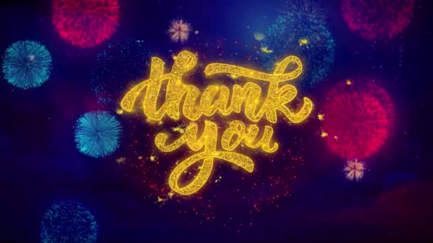 Thank You Greeting Text Sparkle Particles on Colored Fireworks — Stock Video