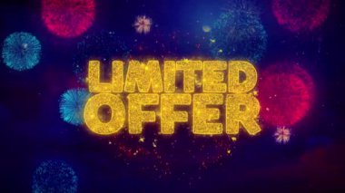 Sınırlı teklif metin ışıltı parçacıkları üzerinde renkli havai fişek tebrik