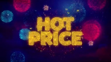Hot fiyat metin ışıltı parçacıkları üzerinde renkli havai fişek tebrik