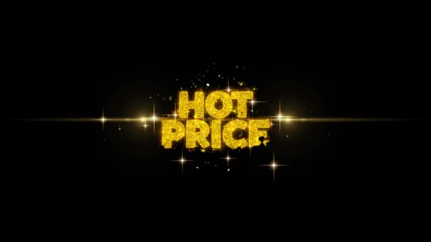 Hot Price Golden Text Blinking Particles with Golden Fireworks Display — Stock Video