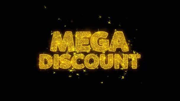 Mega-Discount-Typografie mit Goldpartikeln zündet Feuerwerk — Stockvideo
