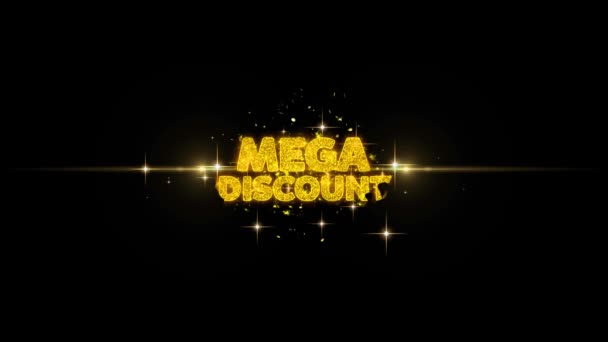 Mega Discount Golden Text Blinking Particles with Golden Fireworks Display — Stock Video