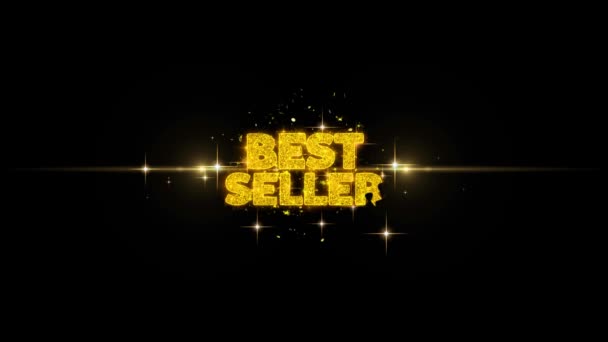 Nejlepší prodejce zlatý Text blikající částice s Golden ohňostroj — Stock video