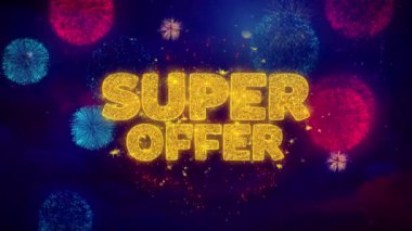 Süper teklif metin ışıltı parçacıkları üzerinde renkli havai fişek tebrik