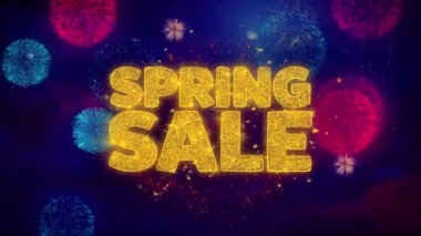 Metin ışıltı parçacıkları üzerinde renkli havai fişek tebrik bahar satış