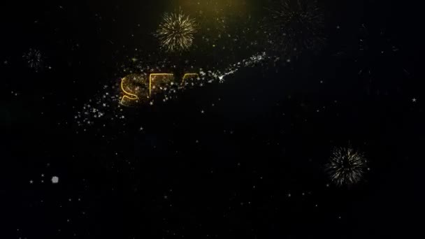 Season Sale Written Gold Particles Exploding Fireworks Display — Stock Video