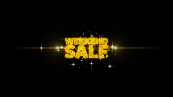 Weekend di vendita Golden Text lampeggiante particelle con Golden Fireworks Display — Video Stock