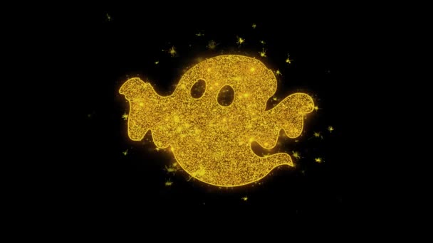 Fantasma de Halloween feliz escrito com faíscas de partículas douradas fogos de artifício — Vídeo de Stock