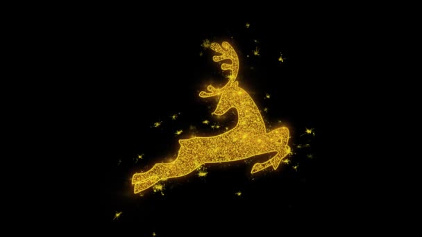 Karácsonyi dísz rénszarvas Jumping arany részecskék repülő szikrák tűzijáték — Stock videók