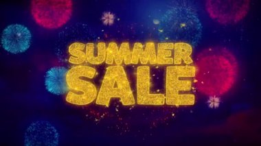 Yaz metin ışıltı parçacıkları üzerinde renkli havai fişek tebrik Satılık