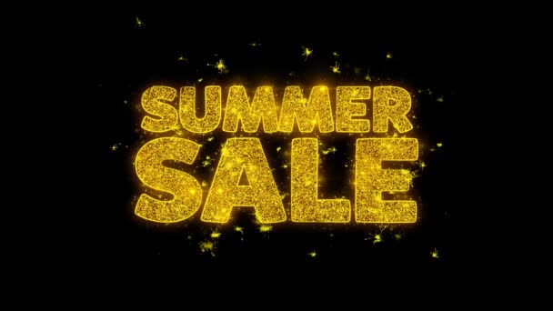 Tipografía de venta de verano escrita con partículas doradas chispas fuegos artificiales — Vídeo de stock