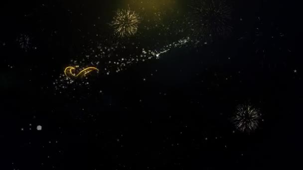 Gefeliciteerd geschreven gouddeeltjes exploderende vuurwerk — Stockvideo