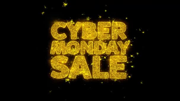 Cyber Monday Sale Typography Written with Golden Particles Sparks Fireworks — Stock Video