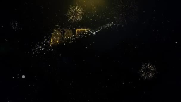 Mega venda escrita ouro partículas explodindo fogos de artifício de exibição — Vídeo de Stock