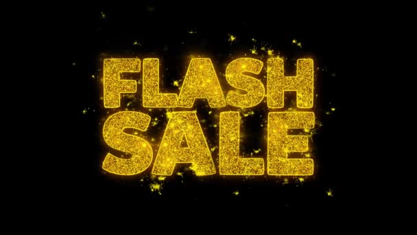 Flash Sale typografie geschreven met gouden deeltjes Sparks vuurwerk — Stockvideo