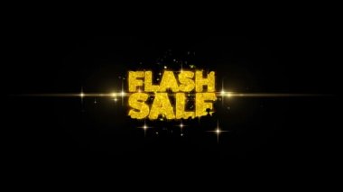 Satılık altın metin yanıp sönen parçacıklar altın havai fişek gösterisi ile flash