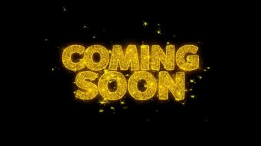 Altın parçacıkları Sparks Fireworks ile yazılı tipografi coming soon