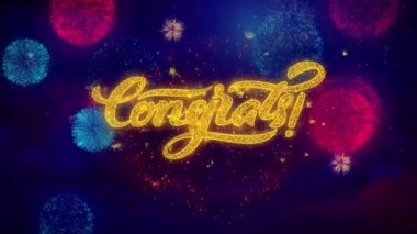 Tebrikler metin ışıltı parçacıkları üzerinde renkli havai fişek tebrik